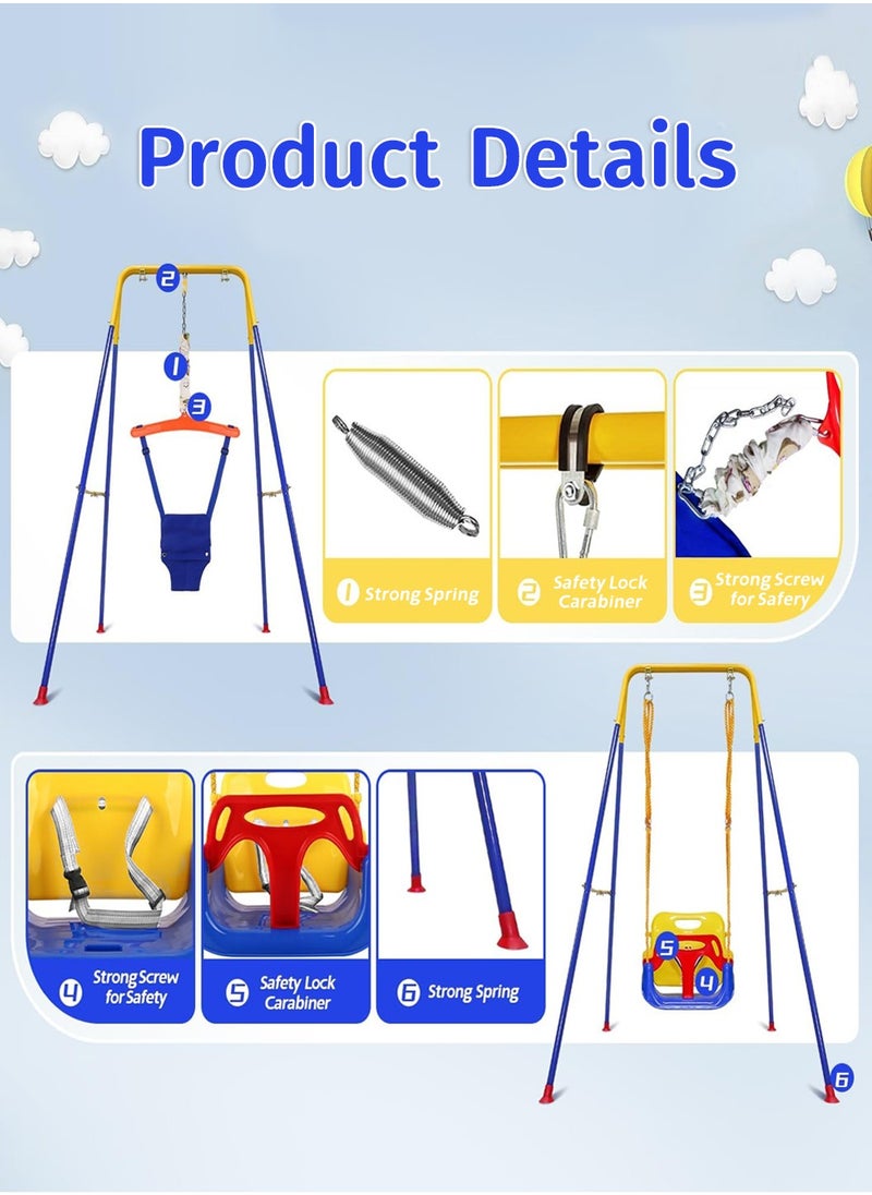 Moovant - 4 in 1 Baby Jumper with Foldable Stand, Stable Safety Baby Swing Set, Toddler Swing and Baby Bouncer Jumper with Safety Seat, Portable Baby Swing, Birthday Gift for Children Toddlers Indoor Outdoor - Image 1