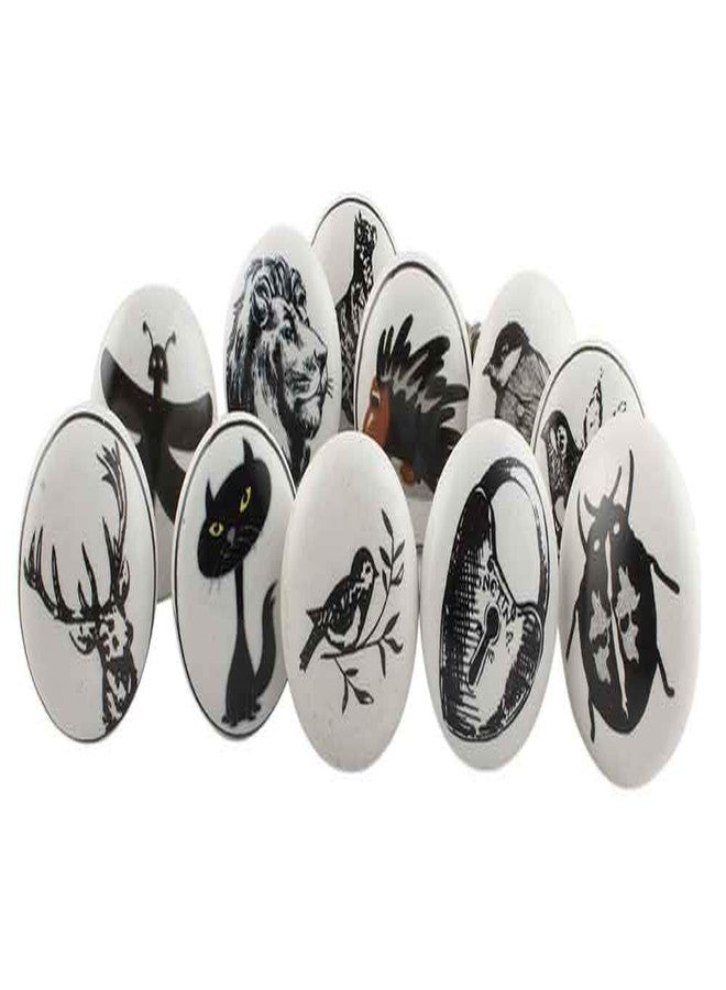 Indian-Shelf Pack of 6 Ceramic Cute Knobs- Black and White Decorative Knobs for Cabinets- Fauna Kids Drawer Pulls- Animal Drawer Pulls and Knobs- Dresser Drawer Knobs- Nursery Drawer Handles - Image 1