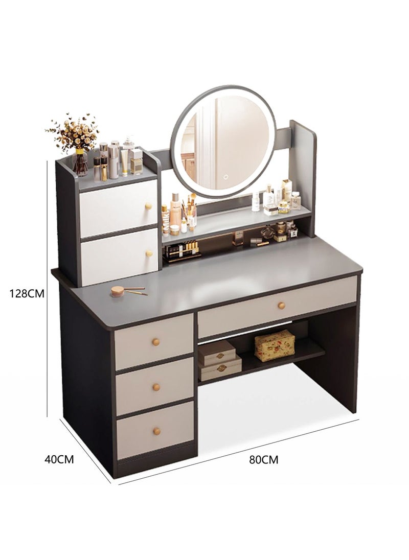 Sharpdo - Bedroom Home Dressing Table Makeup Cabinet with LED Makeup Mirror, 3-Speed Lighting Adjustment, with Drawer Storage 80*40*128cm - Image 1