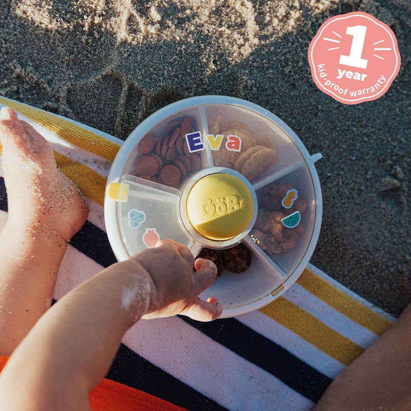 GoBe Kids Small Snack Spinner Flip Bundle with Hand Strap and Sticker Sheet - Reusable Snack Container with 5 Compartment Dispenser and Lid | BPA/PVC Free | Dishwasher Safe | No Spill- Mint Green - Image 3