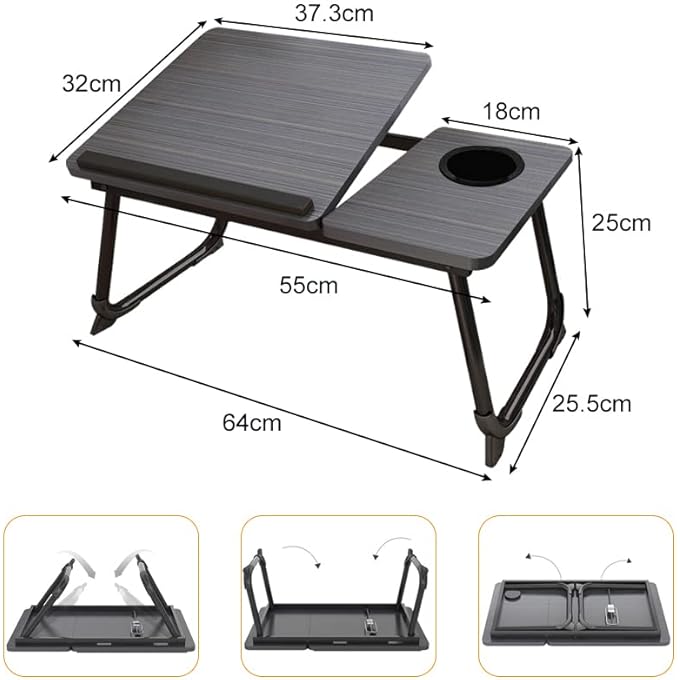 rayihni FOLDABLE LAPTOP DESK, PORTABLE LAPTOP BED TRAY TABLE ADJUSTABLE HEIGHT TILT LAP DESK STAND NON-SLIP TABLET WITH CUP HOLDER LAPDESK WORK READING STUDY EATING COMPUTER TABLE DESKFOLDING FOR SOFA COUCH - Image 2