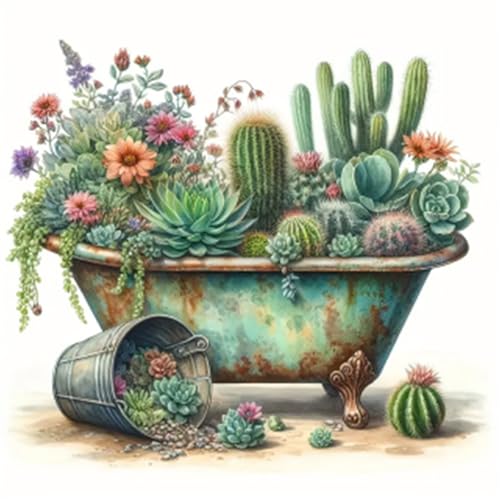 KTHOFCY 5D DIY Diamond Painting Kits for Adults, Flowers and Cacti Full Drill Embroidery Cross Stitch Crystal Rhinestone Paintings Pictures Arts Wall Decor Painting Dots Kits 11.8X11.8 inch - Image 1