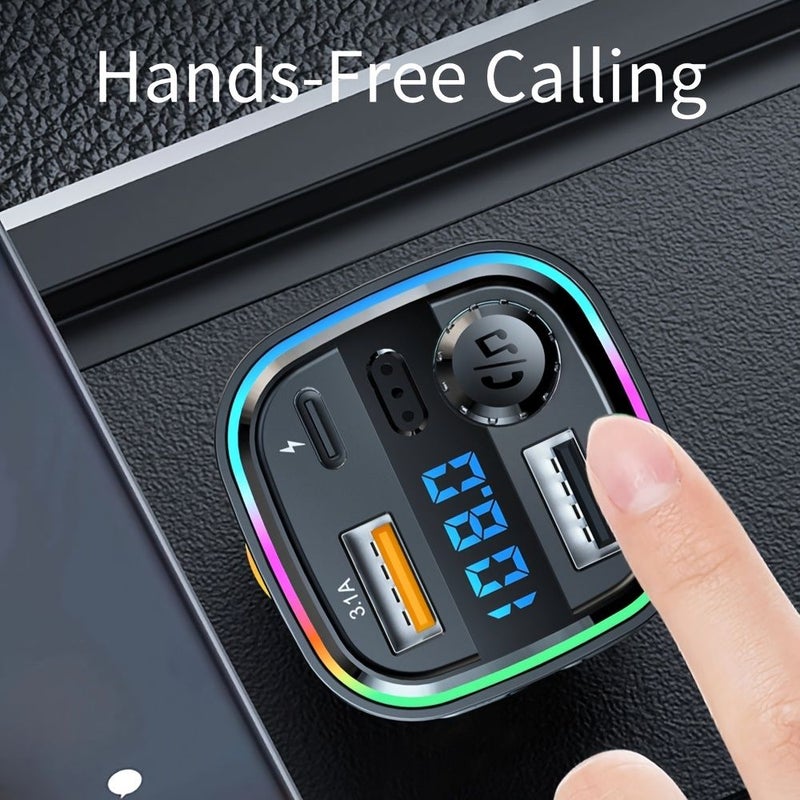 ترانسميتر FM للسيارة أسود مع منفذ USB-C ثنائي ومشغل MP3 مع حرية اليدين - Image 3