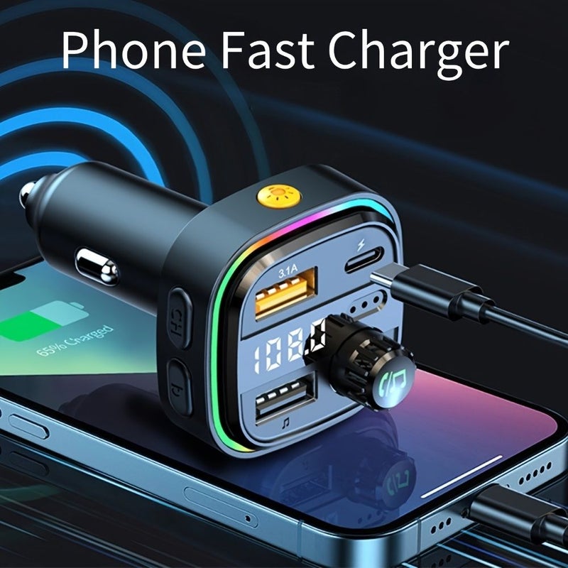 ترانسميتر FM للسيارة أسود مع منفذ USB-C ثنائي ومشغل MP3 مع حرية اليدين - Image 5