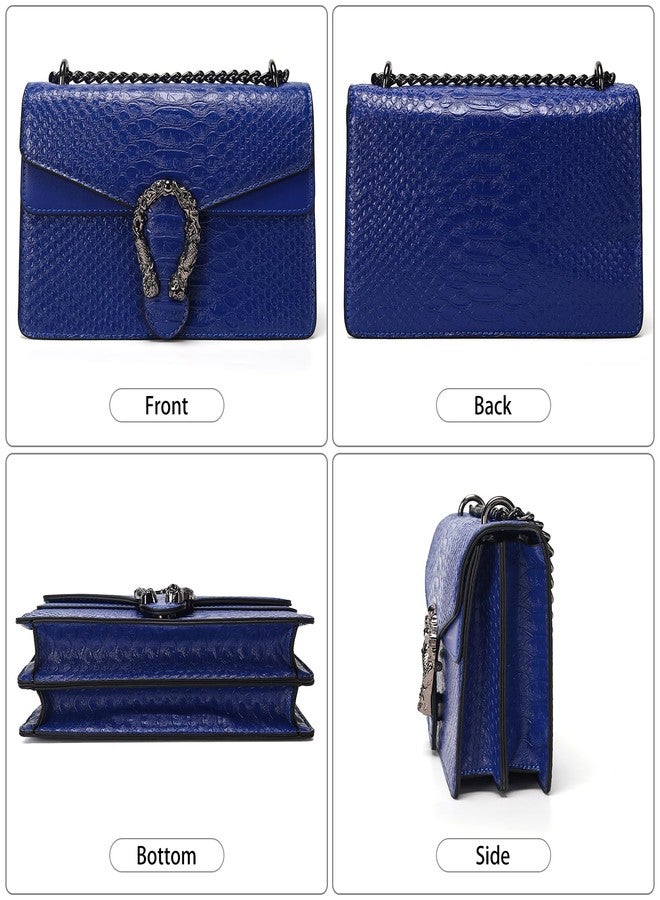 DEEPMEOW Leather Shoulder Bag Chain Purse for Women - Fashion Crossbody Bags Vintage Snake Print Underarm Bag Square Satchel Clutch Handbag（Blue） - Image 3