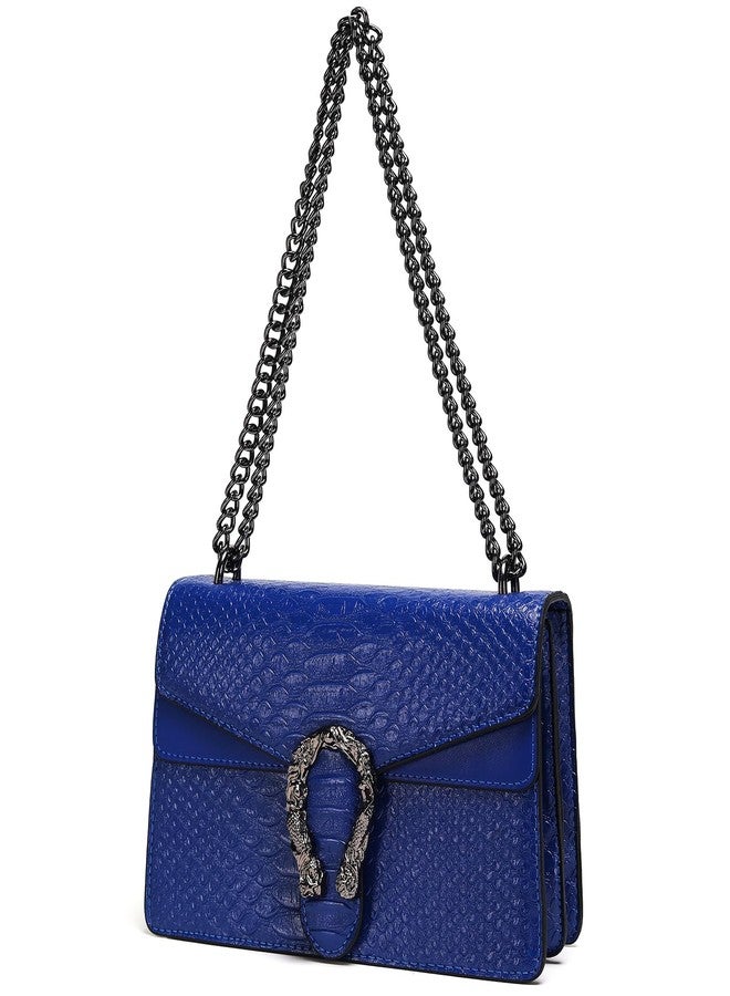 DEEPMEOW Leather Shoulder Bag Chain Purse for Women - Fashion Crossbody Bags Vintage Snake Print Underarm Bag Square Satchel Clutch Handbag（Blue） - Image 1