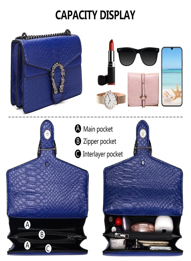 DEEPMEOW Leather Shoulder Bag Chain Purse for Women - Fashion Crossbody Bags Vintage Snake Print Underarm Bag Square Satchel Clutch Handbag（Blue） - Image 5