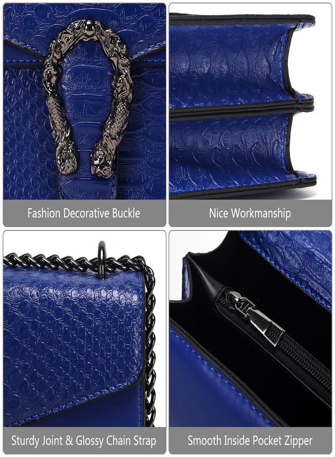 DEEPMEOW Leather Shoulder Bag Chain Purse for Women - Fashion Crossbody Bags Vintage Snake Print Underarm Bag Square Satchel Clutch Handbag（Blue） - Image 4