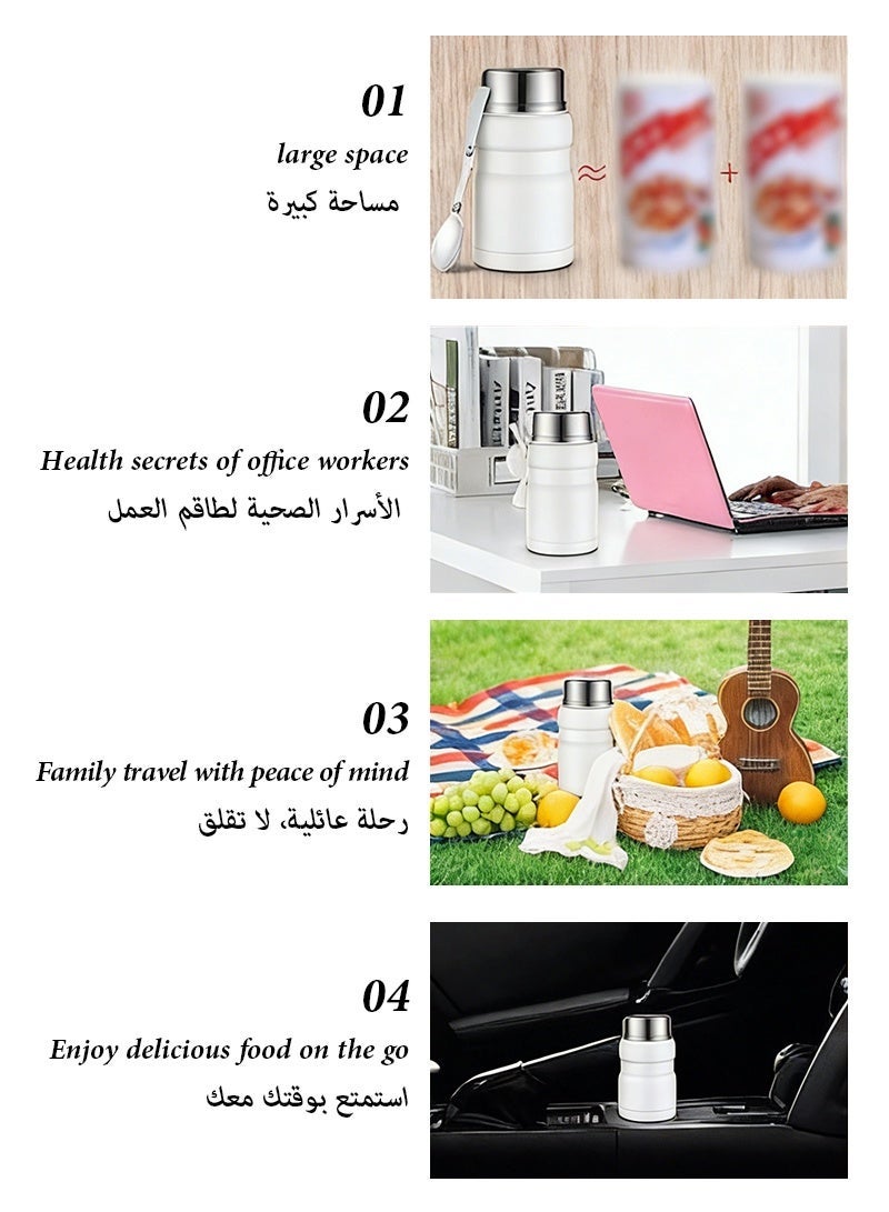 ترموس مرطبان طعام من الفولاذ المقاوم للصدأ مع 500 مل من الملعقة البيضاء - Image 3