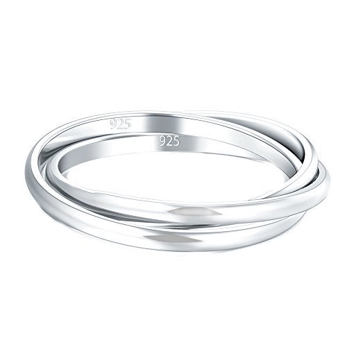 BORUO 925 Sterling Silver Ring, Fidget Ring Anxiety Ring, Triple Row Rolling Interlocking Stacking Rings, High Polish Rings for Women, Men Each Band Width 1.8mm Size 11 - Image 2
