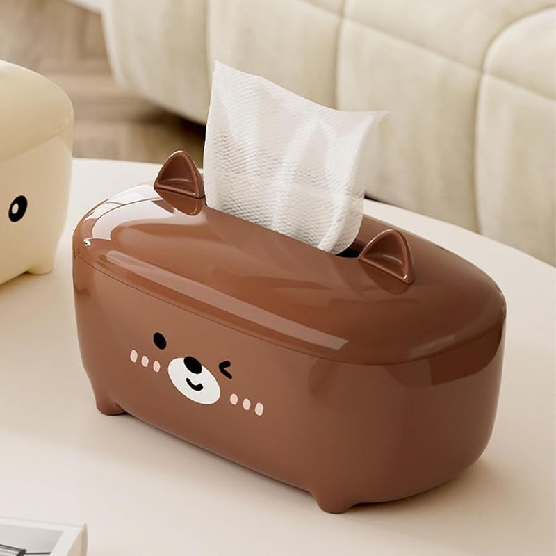 Cute Bear Tissue Box Cover Brown Desktop Napkin Dispenser For Living Room Bedroom Kitchen Decor - Image 3