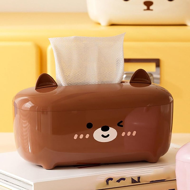 Cute Bear Tissue Box Cover Brown Desktop Napkin Dispenser For Living Room Bedroom Kitchen Decor - Image 5