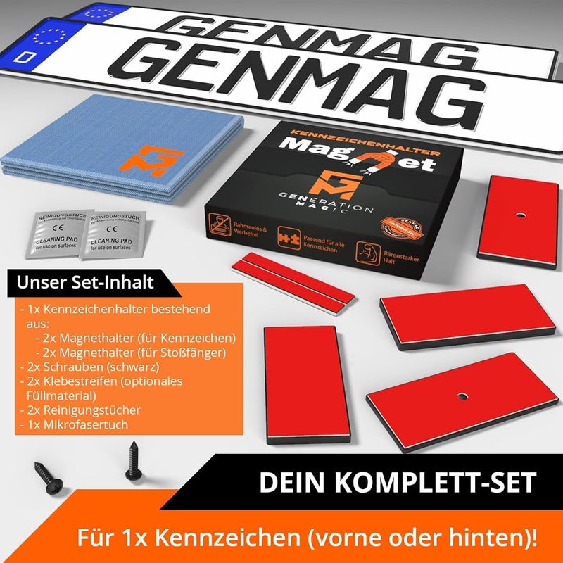 GENMAG حامل لوحة الترخيص المغناطيسي من GENMAG (بدون إطار) حامل لوحة ترخيص للسيارات، مناسب لوحدة ترخيص سيارة من الألومنيوم حامل لوحة ترخيص مغناطيسي - Image 4