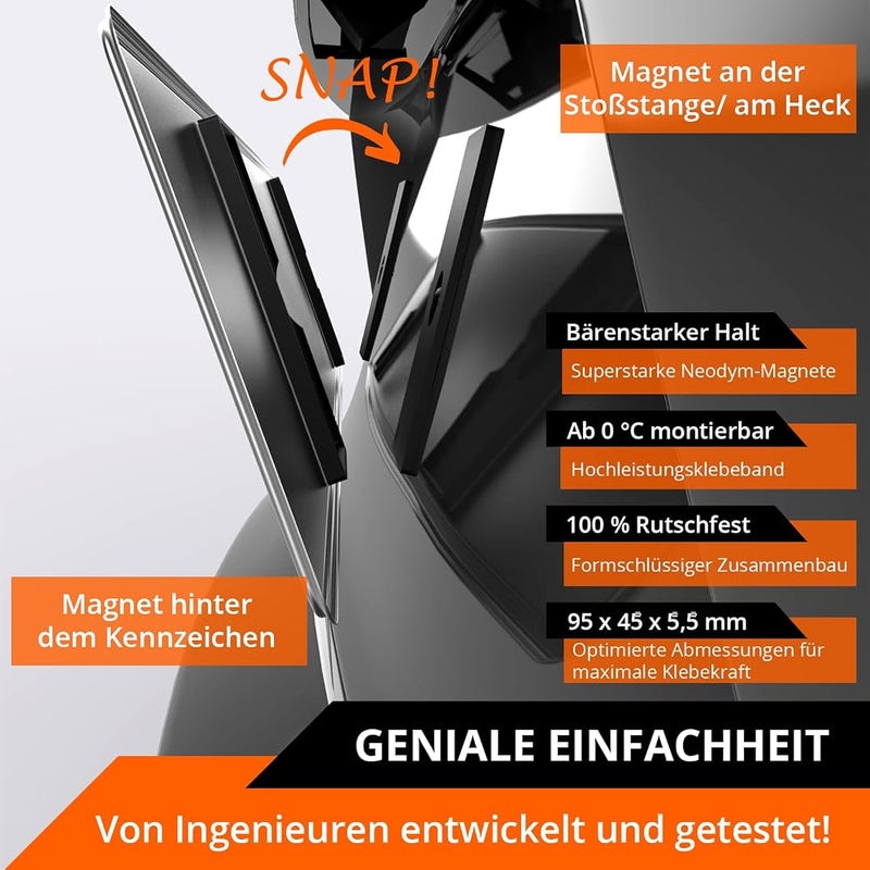 GENMAG حامل لوحة الترخيص المغناطيسي من GENMAG (بدون إطار) حامل لوحة ترخيص للسيارات، مناسب لوحدة ترخيص سيارة من الألومنيوم حامل لوحة ترخيص مغناطيسي - Image 2