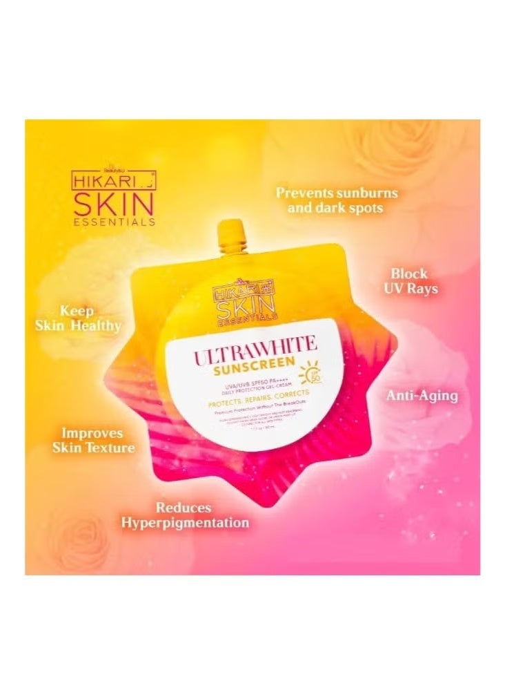 Hikari Skin Essentials Ultra White Sunscreen, Whitening Sunscreen, Ultrawhite Sunscreen, Ultra-Lightweight Airy-Fit Sun-screen SPF50 PA+++++++, Lightweight Moisturizing Gel Fast Absorbing, Water-Resistant 50ml - Image 3
