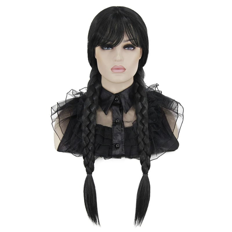 Mildiso Long Black Wig for Women Girls Costume Braided Wig for Halloween Costume Long Braided Wig with Bangs Cute Soft Wigs for Costume Party M086BK1