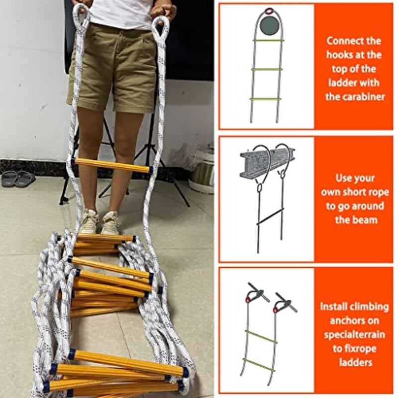 Fire Escape Ladder Rescue Ladder For Window Balcony Emergency Escape Ladder, Foldable Soft Fire Rope Ladder, Flame Retardant Evacuation Ladder, Fast To Deploy Color:40cm spacing, Size:5M/16.4FT - Image 5