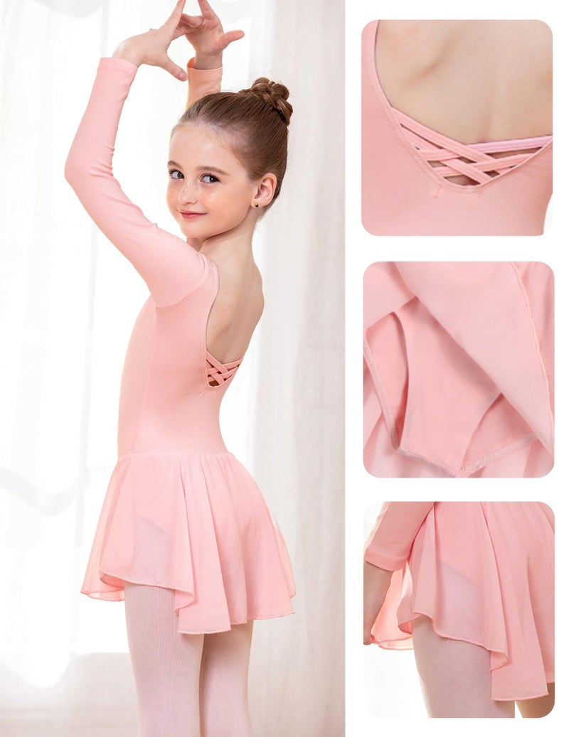 Arshiner فستان باليه كلاسيكي بأكمام طويلة للفتيات من أرشينر، وردي فاتح، 150 (عمر 8-9 سنوات) - Image 4