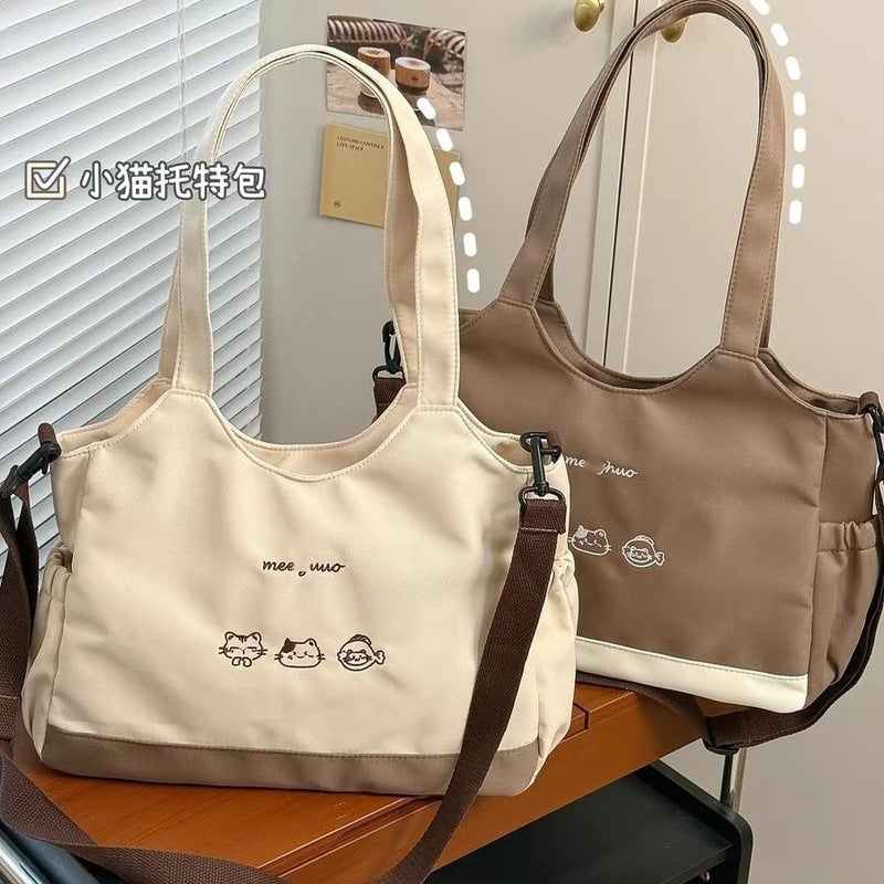 Women's Cat Print Nylon Tote Bag, Large Capacity Shoulder Crossbody - Image 5
