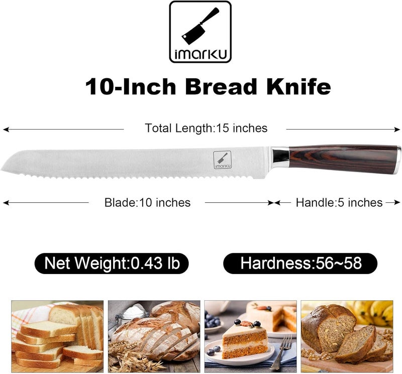 imarku Serrated Bread Knife,10-Inch German HC Stainless Steel of Slicer, Professional Grade Serrated Edge Cake Knife Bread Cutter for homemade Crusty, Best Birthday Gifts for Family and Friends - Image 5