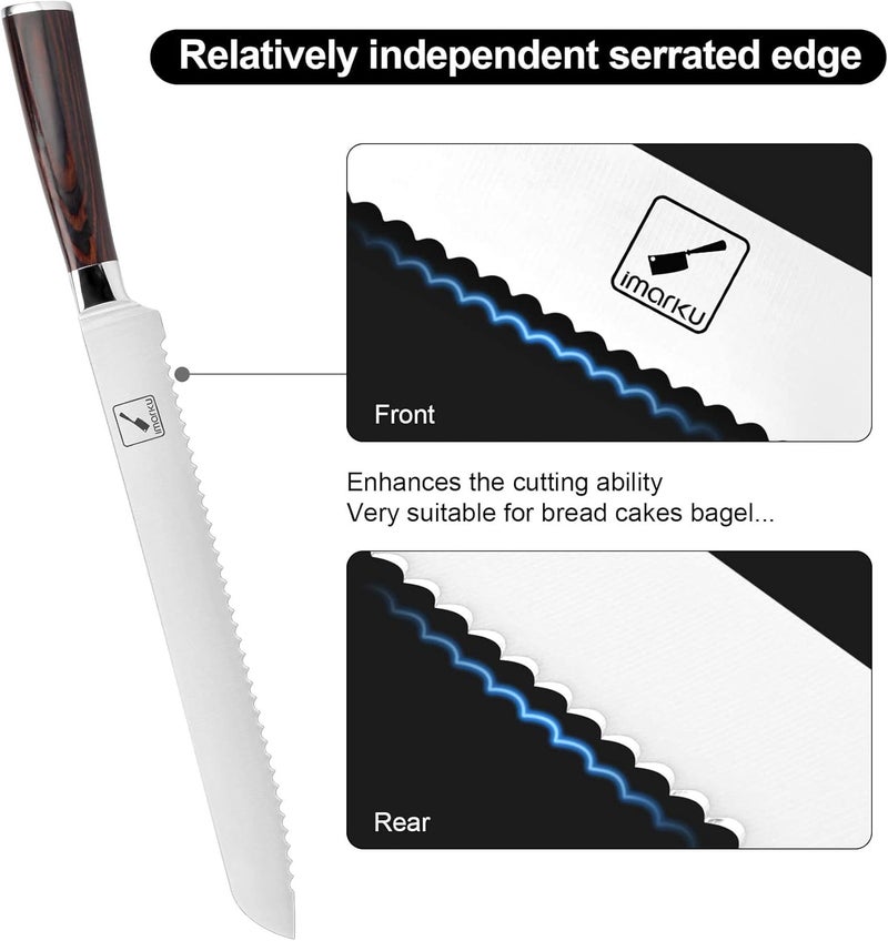 imarku Serrated Bread Knife,10-Inch German HC Stainless Steel of Slicer, Professional Grade Serrated Edge Cake Knife Bread Cutter for homemade Crusty, Best Birthday Gifts for Family and Friends - Image 3