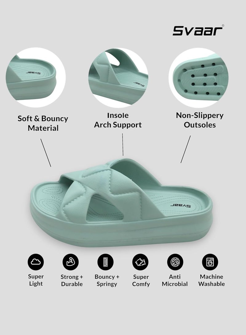 SVAAR Pillow Soft Women's Platform Slides | Lightweight Slip-On Sandals | Slippers for Women & Girls | Comfortable Cushioned Criss-Cross Straps | All Day Wear with Soft Heel Support - Image 4