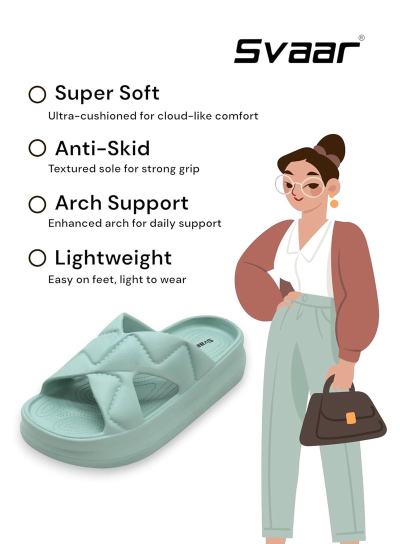 SVAAR Pillow Soft Women's Platform Slides | Lightweight Slip-On Sandals | Slippers for Women & Girls | Comfortable Cushioned Criss-Cross Straps | All Day Wear with Soft Heel Support - Image 2
