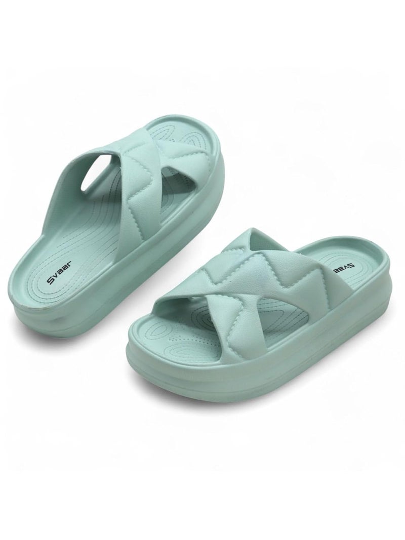 SVAAR Pillow Soft Women's Platform Slides | Lightweight Slip-On Sandals | Slippers for Women & Girls | Comfortable Cushioned Criss-Cross Straps | All Day Wear with Soft Heel Support - Image 1