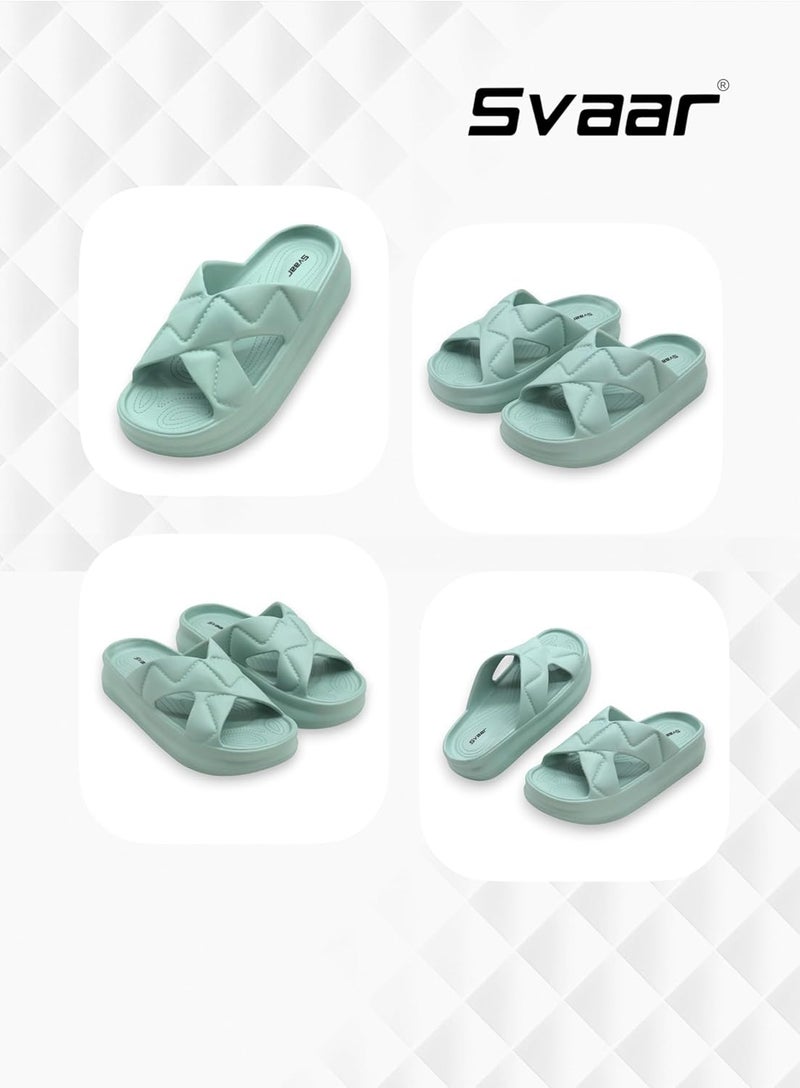 SVAAR Pillow Soft Women's Platform Slides | Lightweight Slip-On Sandals | Slippers for Women & Girls | Comfortable Cushioned Criss-Cross Straps | All Day Wear with Soft Heel Support - Image 3