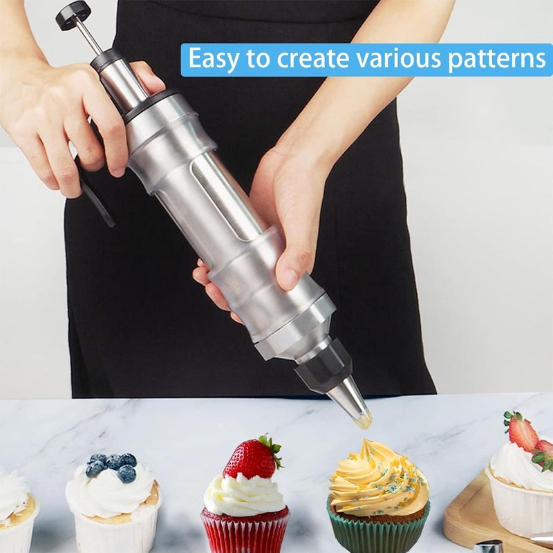 Boyun Dessert Decorating Syringe Set, Icing Piping Kit Stainless Steels Cake Decorating Tools 30 Piping Icing Nozzles Cupcake Decorating Kit - Pink - Image 2