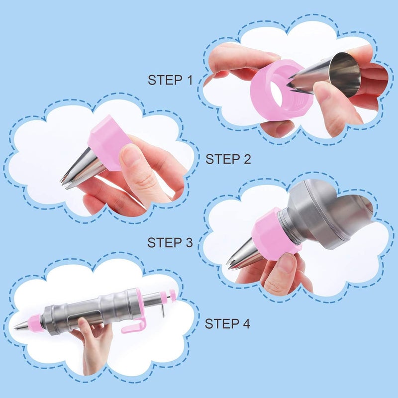 Boyun Dessert Decorating Syringe Set, Icing Piping Kit Stainless Steels Cake Decorating Tools 30 Piping Icing Nozzles Cupcake Decorating Kit - Pink - Image 4