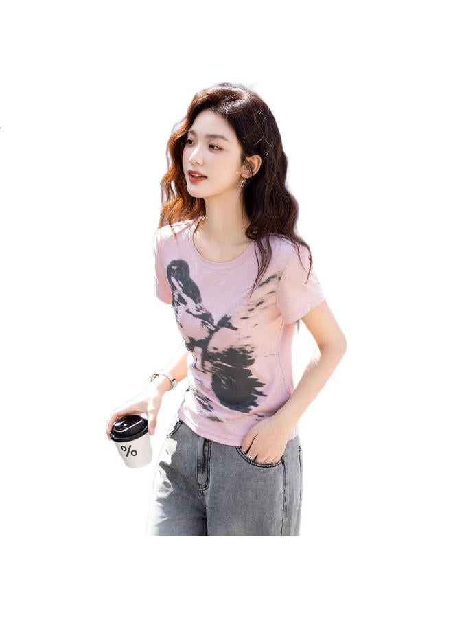 dme 210G Ribbed Silk Summer Butterfly Print Slim Fit Elasticity Covering Flesh Women'S T-Shirt - Image 2