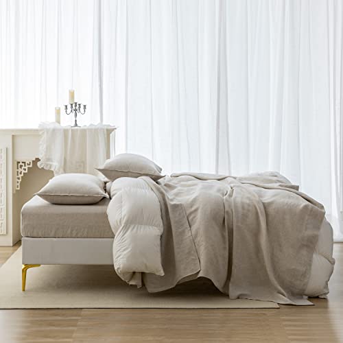 EVERLY Linen Sheets Set Queen Size,100% French Stonewash Pure Linen Sheets Set,4Pieces (1Flat Sheet,1Fitted Sheet,2Pillowcase) Suitable for Hot Sleepers,Not Dyed Deep Pocket Natural Bedding Set-Linen - Image 3