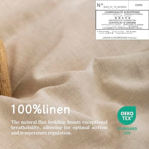 EVERLY Linen Sheets Set Queen Size,100% French Stonewash Pure Linen Sheets Set,4Pieces (1Flat Sheet,1Fitted Sheet,2Pillowcase) Suitable for Hot Sleepers,Not Dyed Deep Pocket Natural Bedding Set-Linen - Image 5