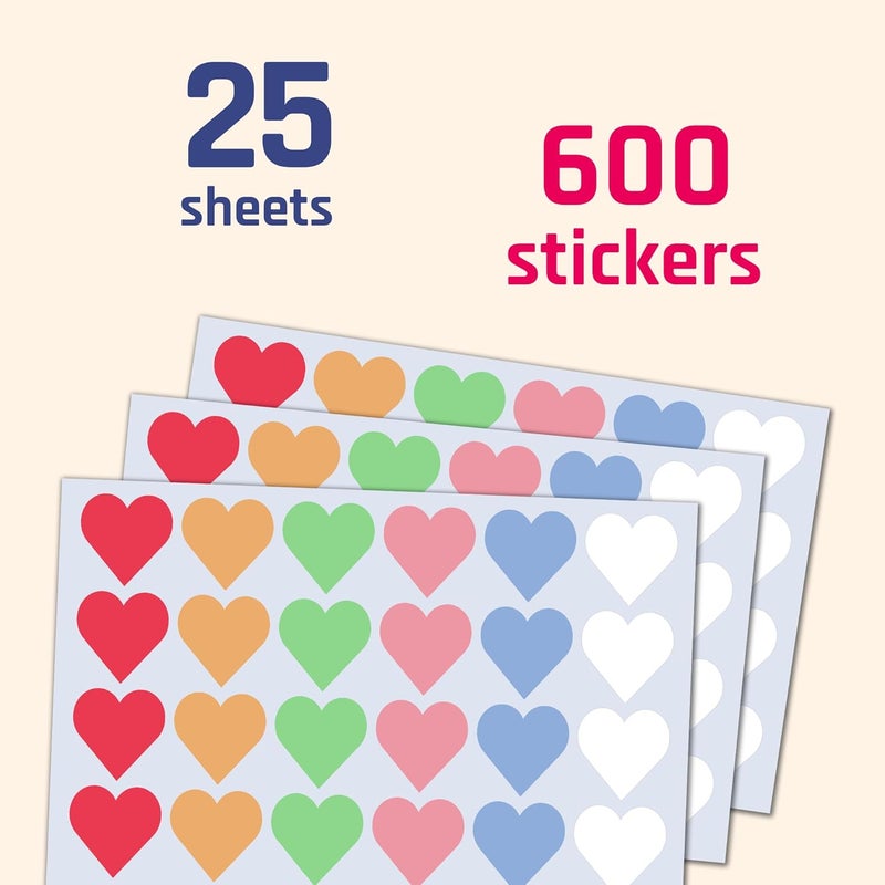 TownStix 600 Pieces  1 Colored Heart Stickers Labels 6 Colors - Image 5
