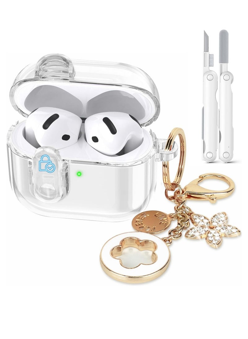 PULUZ Apple AirPods 4 Cases with Clear Case Compatible Women, Soft TPU Transparency Air pods 4 Gen Cases with Cleaning Kit iPods 4 Earbuds Case Girl Bling Keychain for Airpod iPod 4th Gen - Image 1