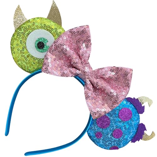 Bolonar Monsters Mouse Ears Headband for Women Sequin Mouse Ears Headband Halloween Headbands Mouse Ears for Adult Pink