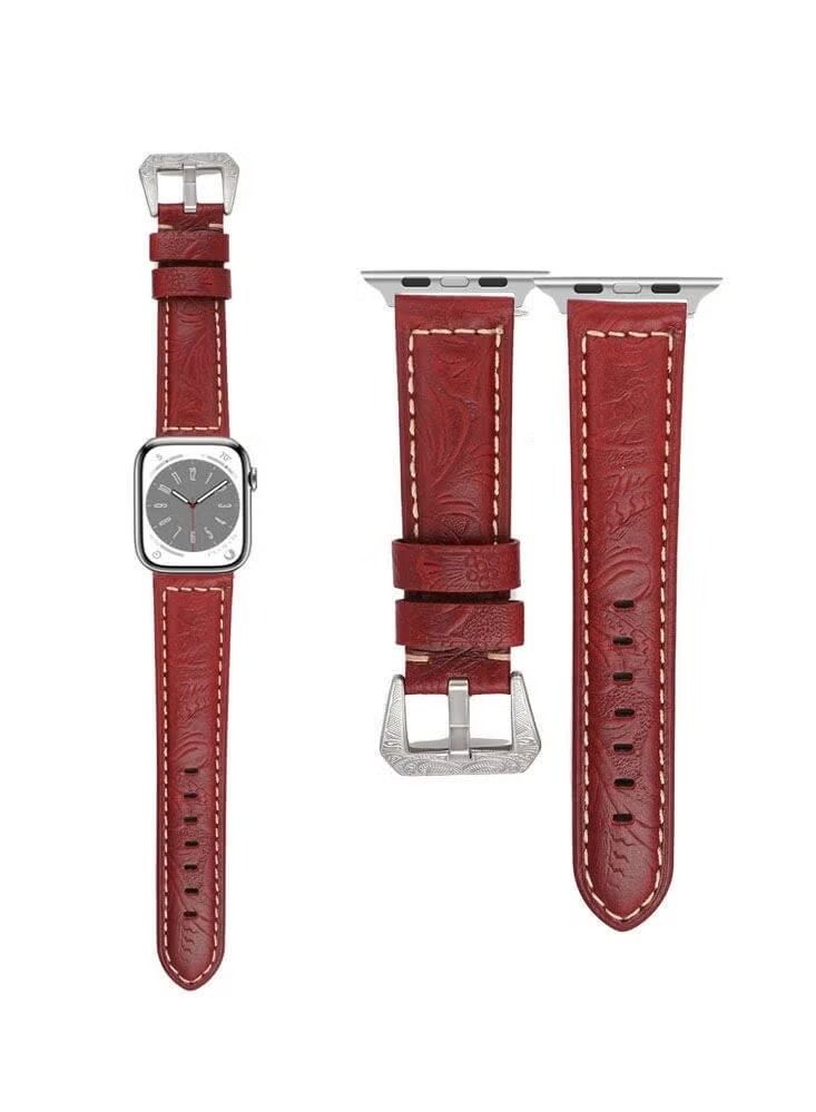 vesus Engraved Tattoo Genuine Leather Replacement Band For Apple Watch 41/40/38mm Series 8/7/6/5/4/SE