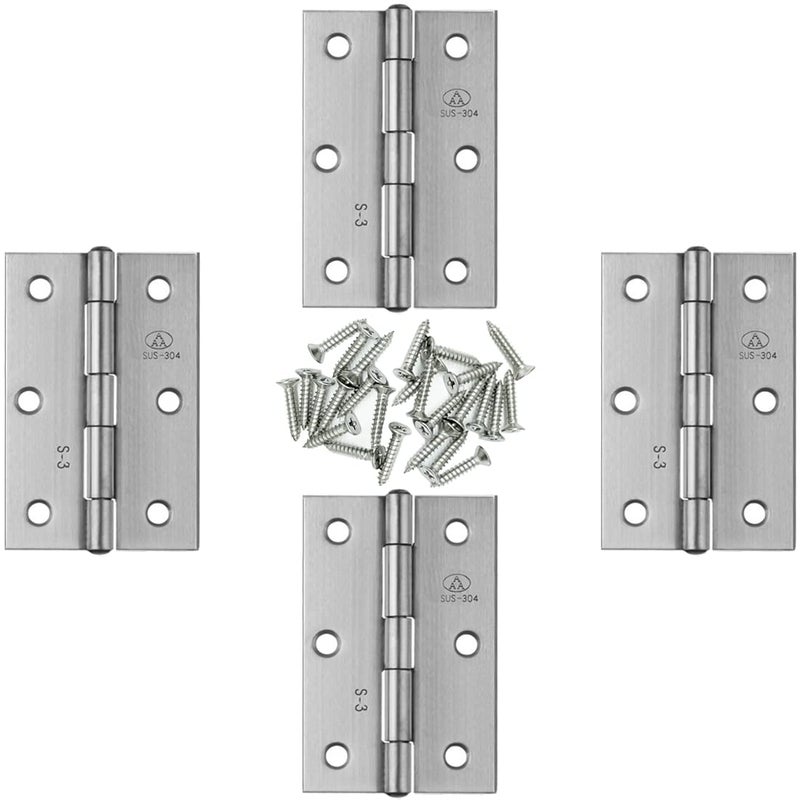 Adiyer 4pcs 304 Stainless Steel 3inch Folding Butt Hinges Home Furniture Hardware Door Hinges for Door Case Lid Wooden Box Chest 75mm x 50mm x 15mm