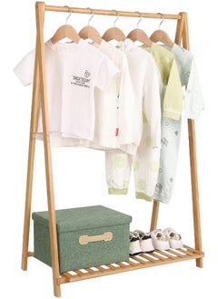 Small Clothes Rack Kids Dress Up Storage for Playroom, Toddlers Bedroom, Bamboo Child Garment Rack with Storage Shelf, Kids Clothing Rack Costumes Organizer