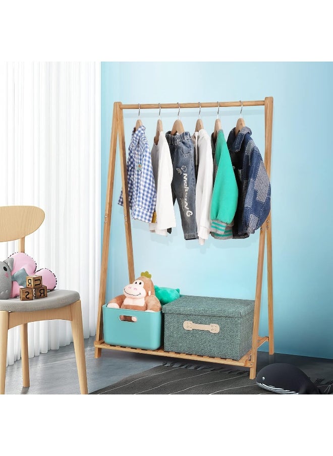 Generic - Small Clothes Rack Kids Dress Up Storage for Playroom, Toddlers Bedroom, Bamboo Child Garment Rack with Storage Shelf, Kids Clothing Rack Costumes Organizer - Image 1