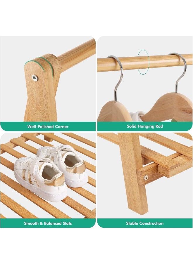 Generic - Small Clothes Rack Kids Dress Up Storage for Playroom, Toddlers Bedroom, Bamboo Child Garment Rack with Storage Shelf, Kids Clothing Rack Costumes Organizer - Image 1
