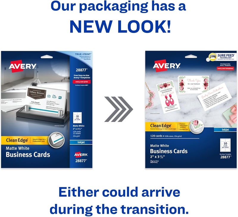 AVERY Two-Side Printable Clean Edge Business Cards for Inkjet Printers, White, Matte, Pack of 120 (28877) - Image 2