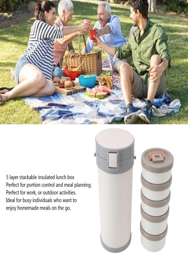Fockety Portable Insulated Lunch Container, 3.4L Stainless Steel 5 Layer Stackable Insulated Lunch Box Leakproof Insulated Food Jar Lunch Box with Strap for Work, Freshness Locking - Image 2