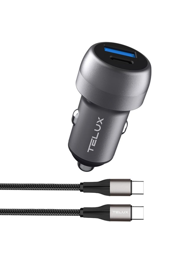 TELUX POWERGO 38W Fast Car Charger with 1.2M USB-C to USB-C Cable, Dual Port USB-C & USB-A, Car Adapter with LED Blue Light, Wide Compatibility for Mobile & Tablet - Image 1