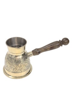 Royal Brass Turkish Coffee Warmer Turkish Coffee Pot with Wooden Handle Gold 10 Centimeter  - Image 1