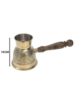 Royal Brass Turkish Coffee Warmer Turkish Coffee Pot with Wooden Handle Gold 10 Centimeter  - Image 2