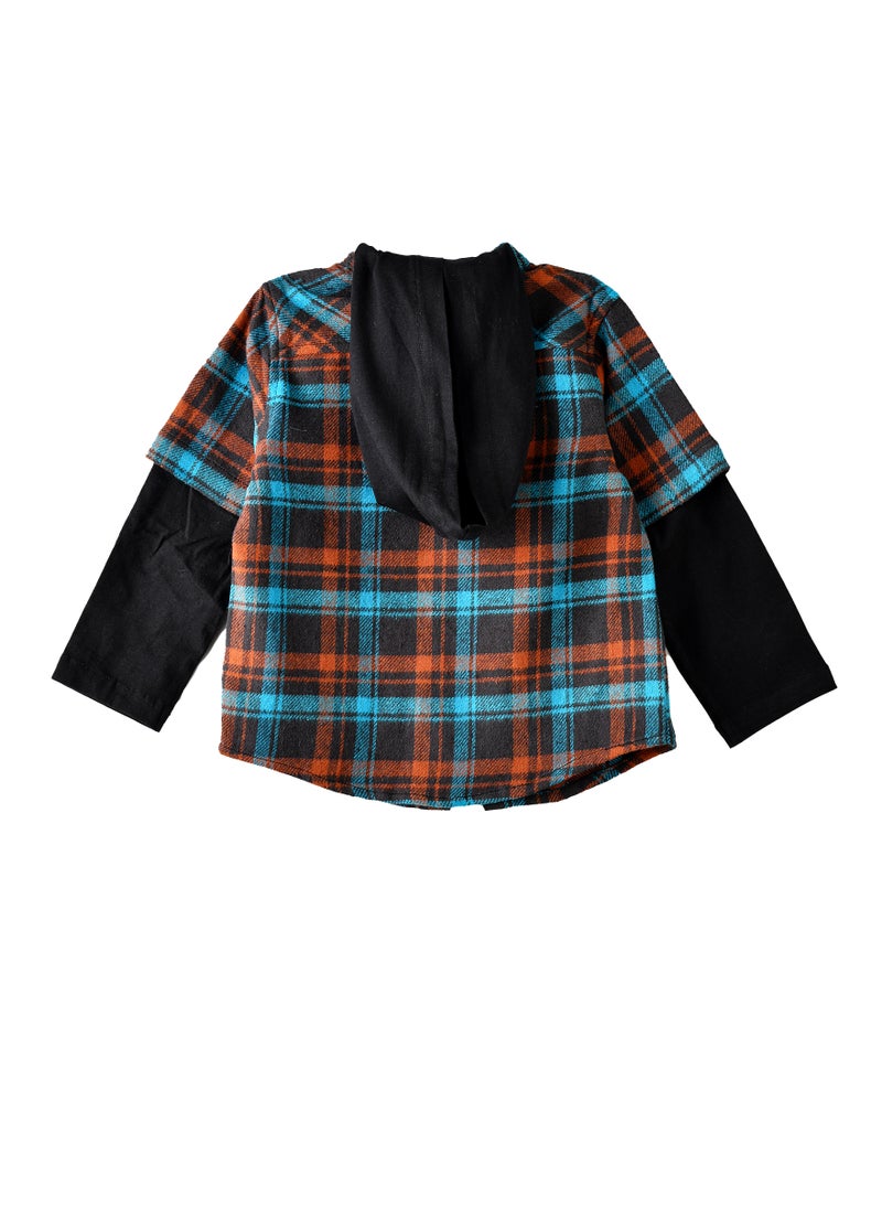 JAM Boys Hooded Plaid Shirt with Long Sleeves  - Image 2