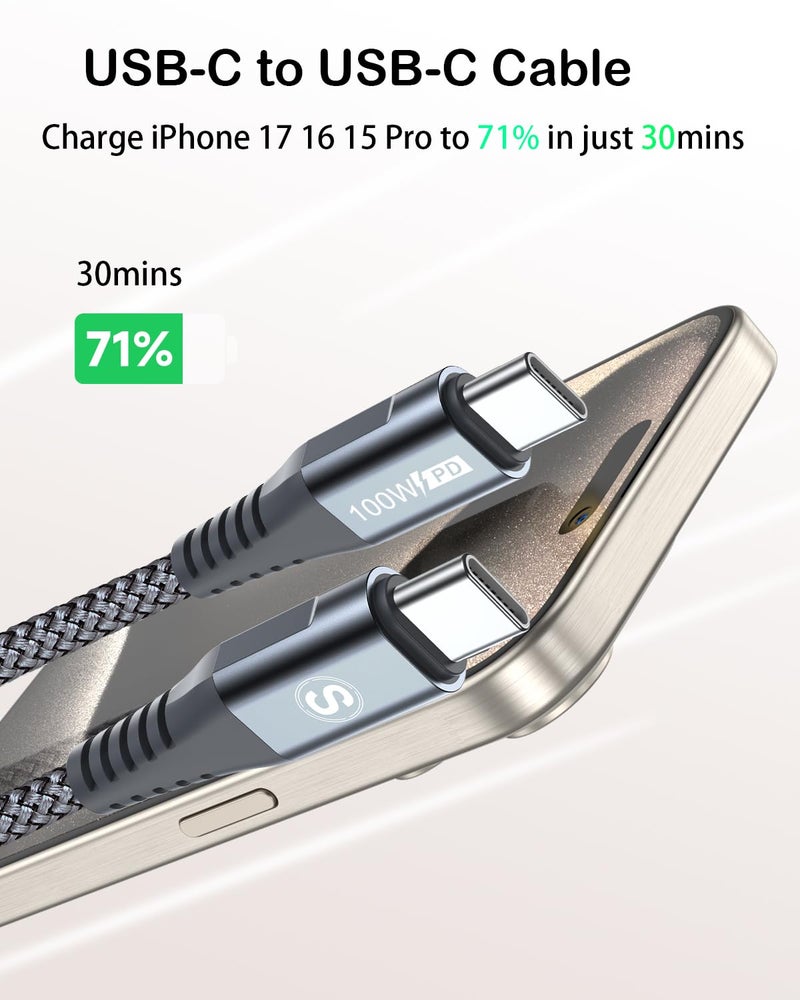 sweguard USB C Cable [2-Pack,2M ],100W Power Delivery PD Braided Super Fast Charge Cable USB Type C for iPhone 15 16 17 Pro Max Plus,MacBook,iPad Pro,Galaxy S25 S24 S23 S22 S21, Huawei - Image 2