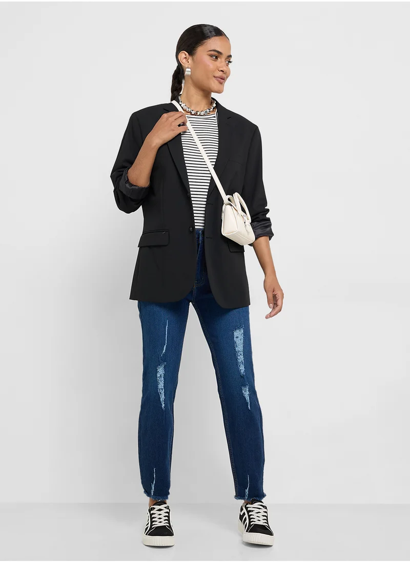 جينجر Ripped High Rise Skinny Jeans With Frayed Hem